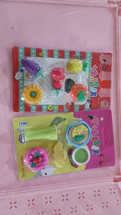 3D Mix Design Fancy & Stylish Colorful Erasers – Cute Novelty Eraser Set for Kids & School Prize (1 Set)