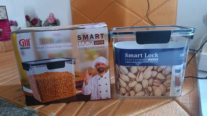 Stacked airtight plastic food storage containers with snap lids