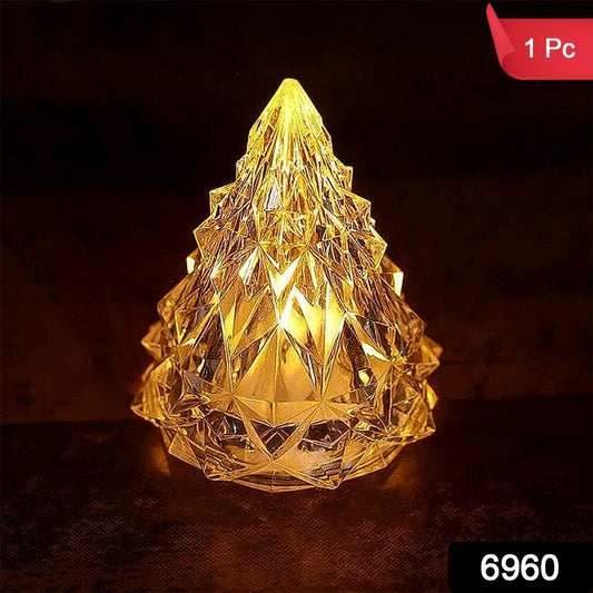 Close-up of the geometric Iceberg Pyramid LED tea light.