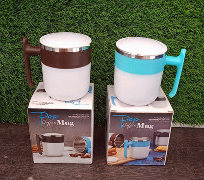 Stainless Steel Insulated Coffee/Tea Mug with Lid – Double Wall Hot Beverage Travel Cup, Milk Mug for Office & Home Use (1 Pc)
