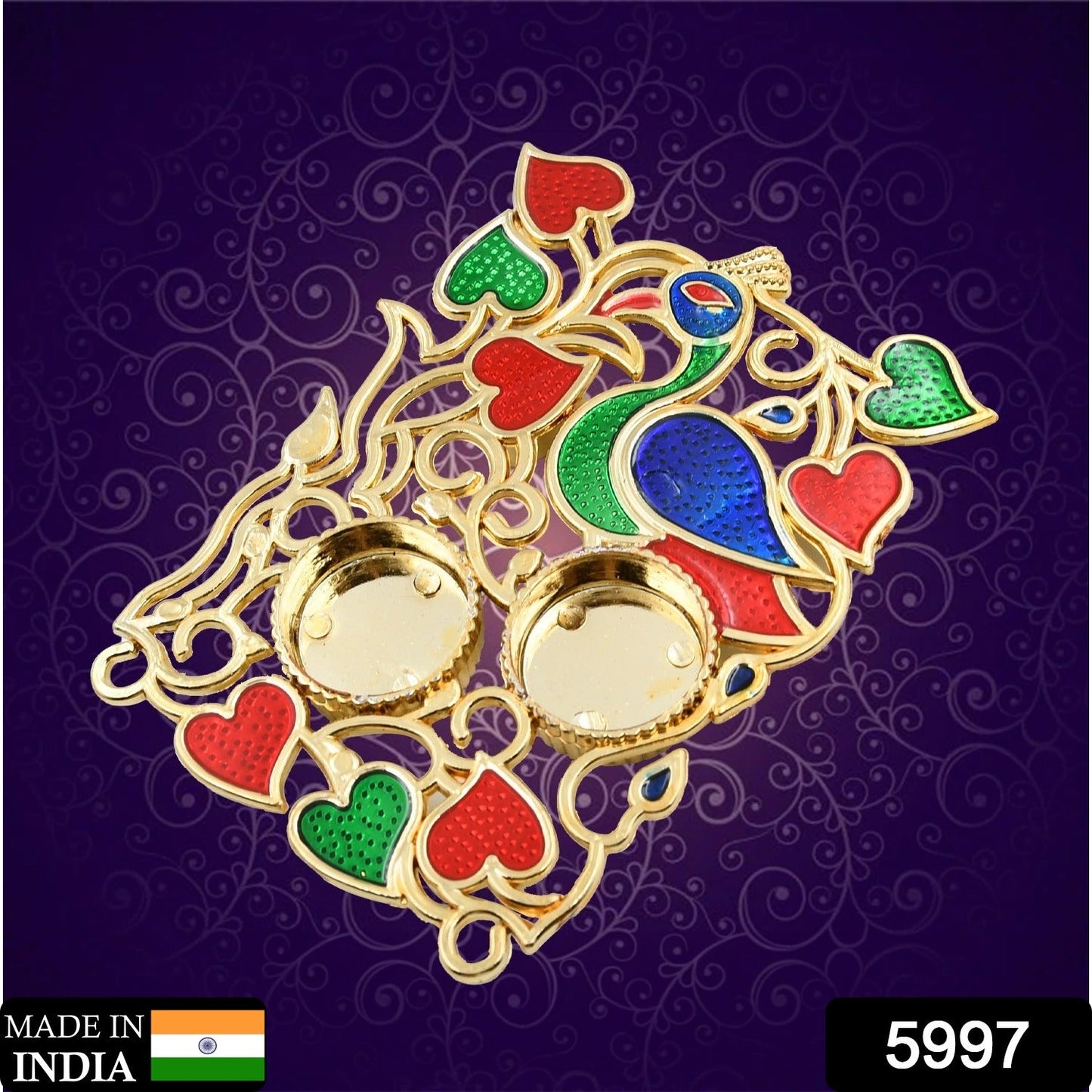 Close-up of the plastic Raksha Bandhan Puja Thali Set with intricate traditional design.