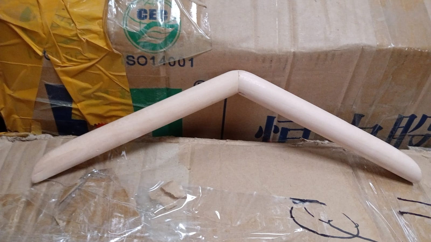 Collection of wooden hangers suitable for various types of clothing.