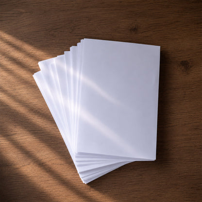 Smooth texture of bright white A4 copier paper with pen on top