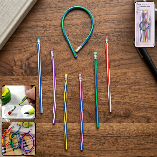 7 multicolored swirl design pencils with erasers