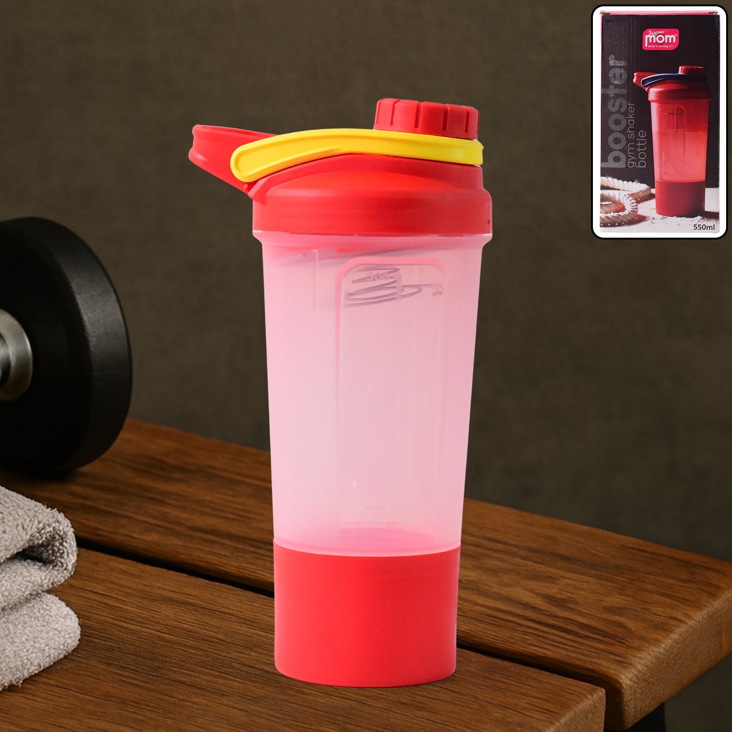 Supermom  Plastic Premium Booster Gym Shaker Bottle with Mixing Ball 