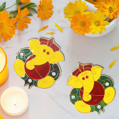 Festive Lord Ganesha wall hanging stickers displayed in a pooja room