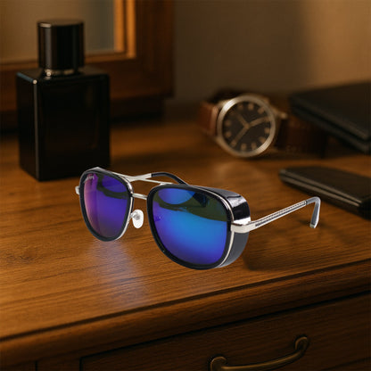 Close-up view of polarized lens on aviator sunglasses enhancing glare reduction