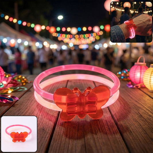 Butterfly glow bracelet illuminating softly with LED party light