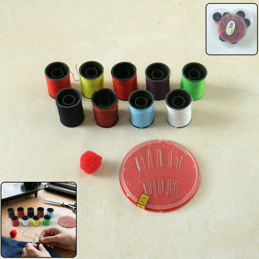 Portable sewing kit with colorful thread spools and needles for quick repairs
