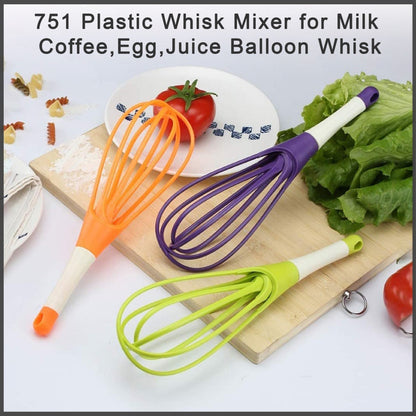 Durable plastic balloon whisk perfectly suitable for egg and juice mixing.