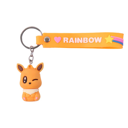 Cute Cartoon Silicone 3D Key Chain with Metal Hook & Strap (Pack of 1)