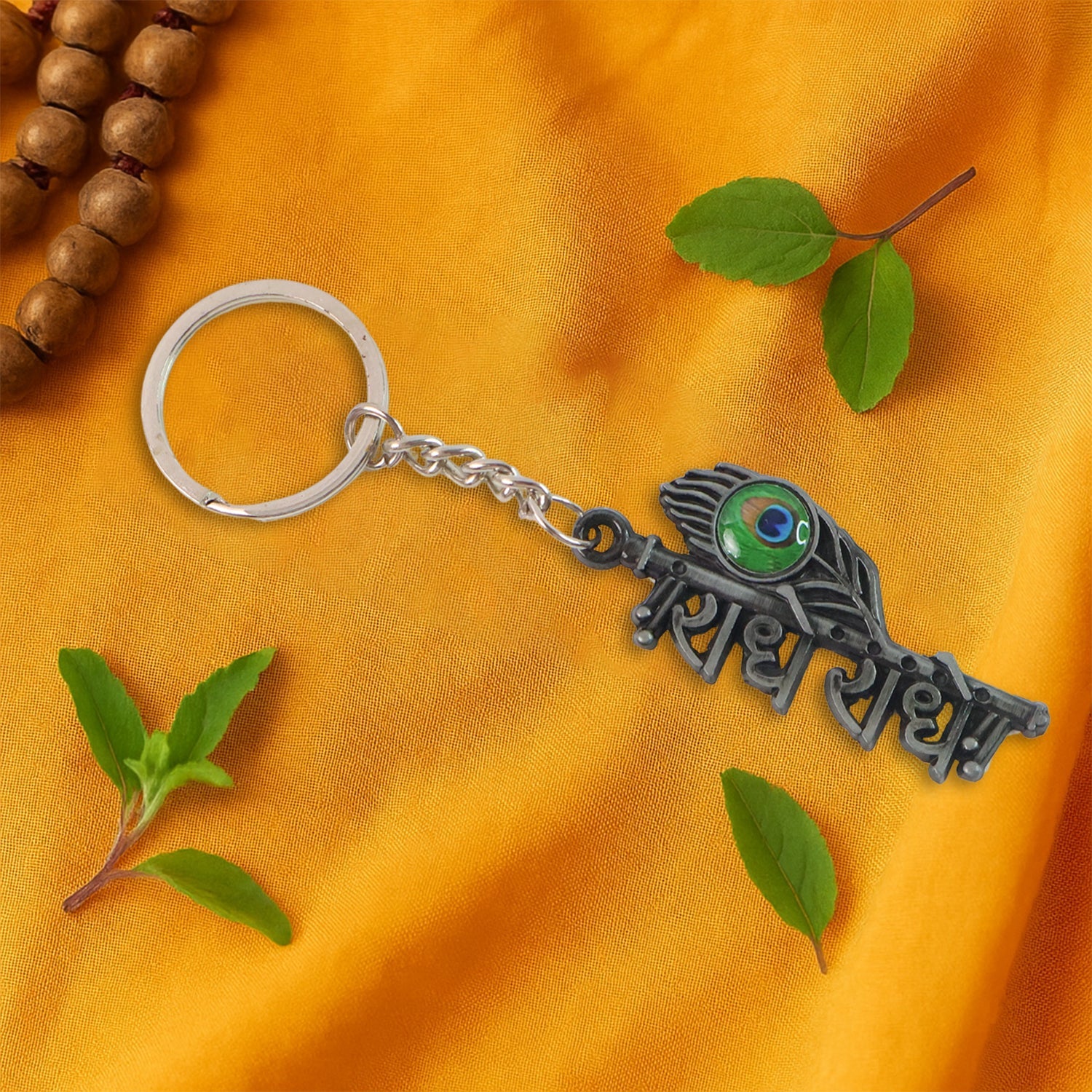Side angle of Krishna metal keychain emphasizing craftsmanship and design.