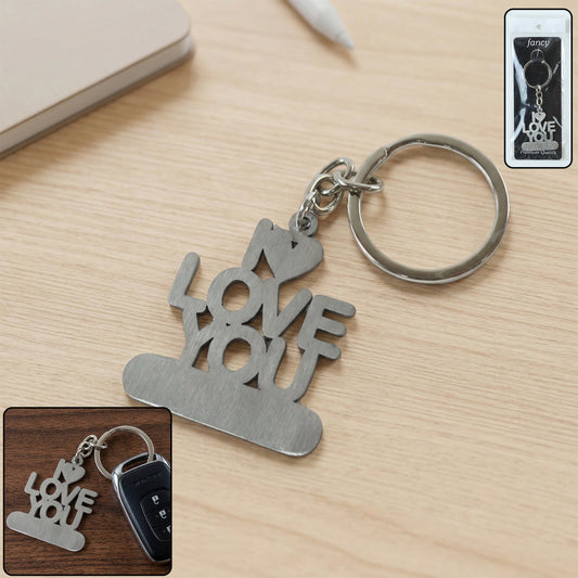 Metal 'Love You' keychain with heart design, perfect for couples