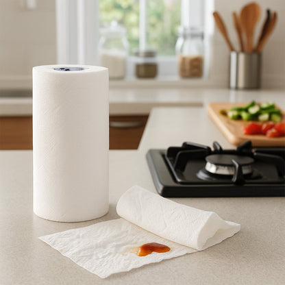 Soft and durable Freshee kitchen paper towel roll demonstrating absorbency