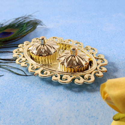 Dual compartment kumkum holder with intricate ornamental border design