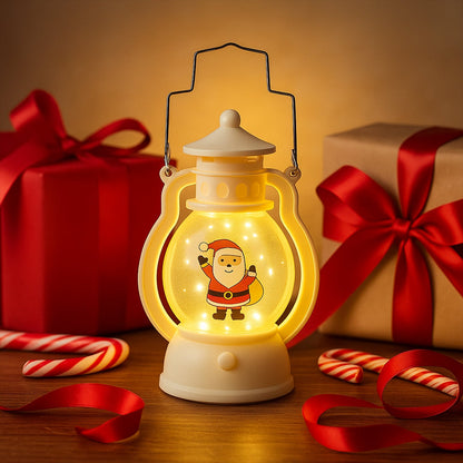 Side view of a Santa LED lantern showing its clear globe.