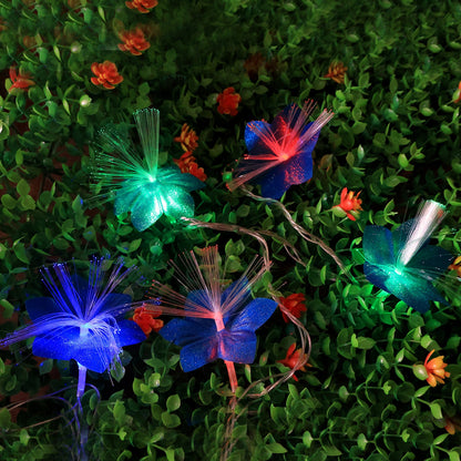 Colorful fiber flower LED string lights showing multicolor illumination suitable for festive décor