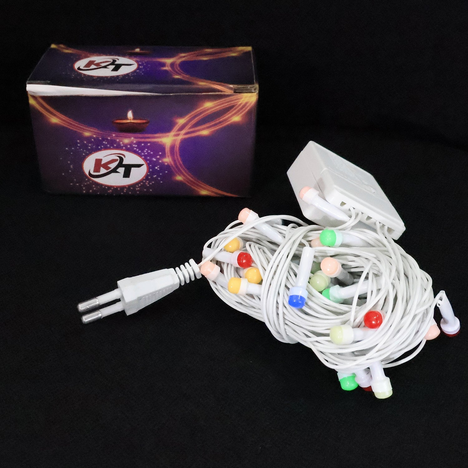 Close up of multi-color LED decorative string light in use