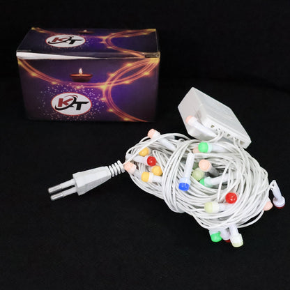 Close up of multi-color LED decorative string light in use
