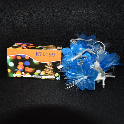 Multicolor decorative fiber flower LED string lights arranged for festive lighting decoration