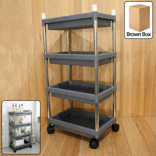 4-layer rolling storage cart with durable plastic trays and wheels