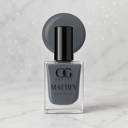 Swatch of long-lasting Calm Grey Matte Nail Polish on skin.