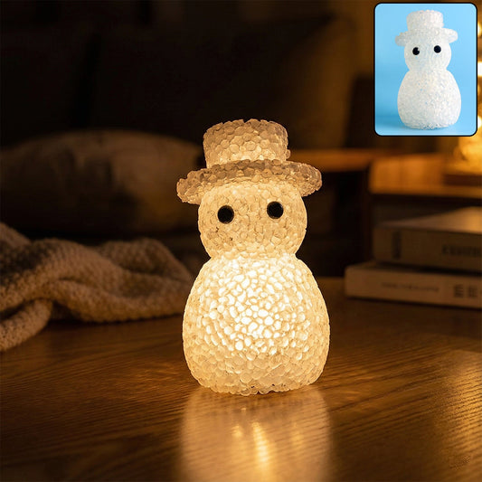 Snowman LED night lamp with crystal-style textured design on table