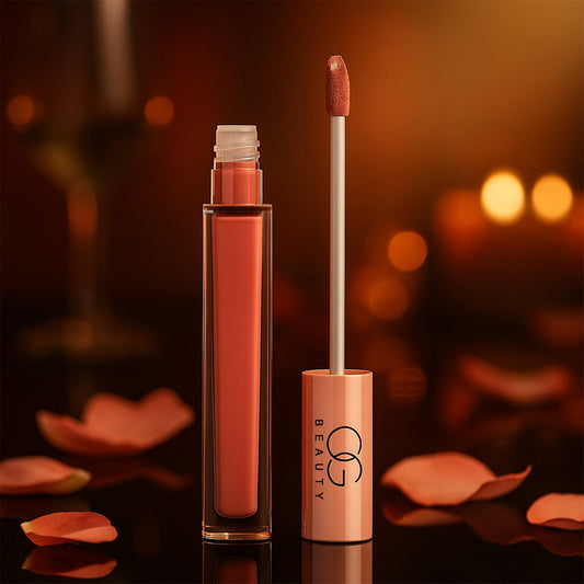 OG Beauty Coral Charm Liquid Lipstick in vibrant coral shade with moisture lock finish