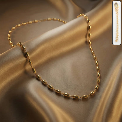 Elegant gold tone oval bead necklace chain for women