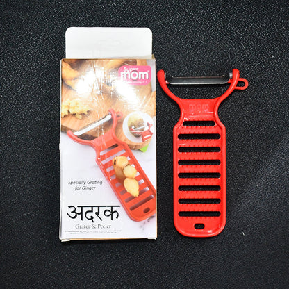 Modern red ginger grater and peeler with ergonomic design