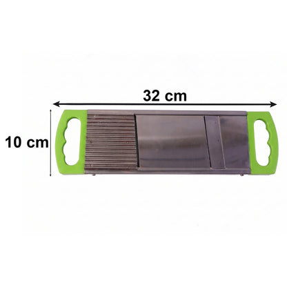 A top-down view of the potato slicer, showcasing its sleek design and portability.