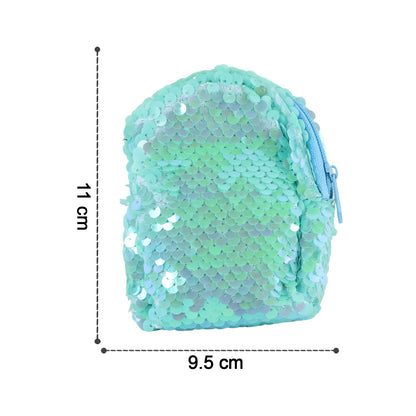 Dimensions of the sequin pouch clearly illustrated with measurements.