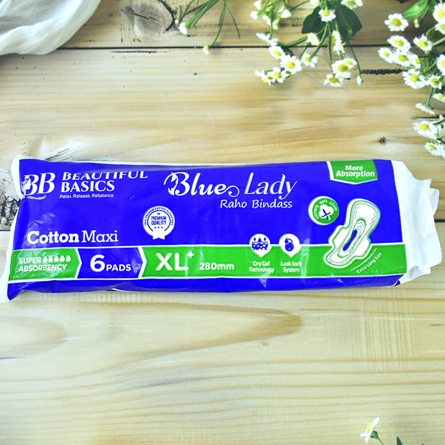 Pack of Blue Lady XL Sanitary Pads 280mm with Dry Gel Technology