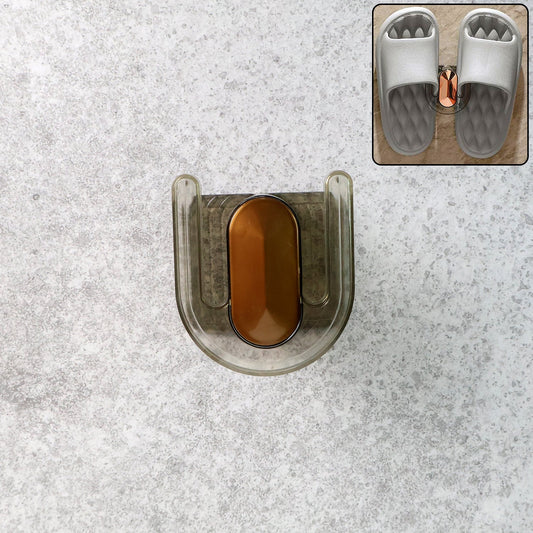 Transparent self-adhesive wall mount slipper holder showing U-shaped design