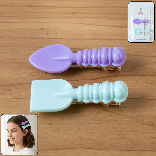 Set of mini spade and leaf hair clips for girls