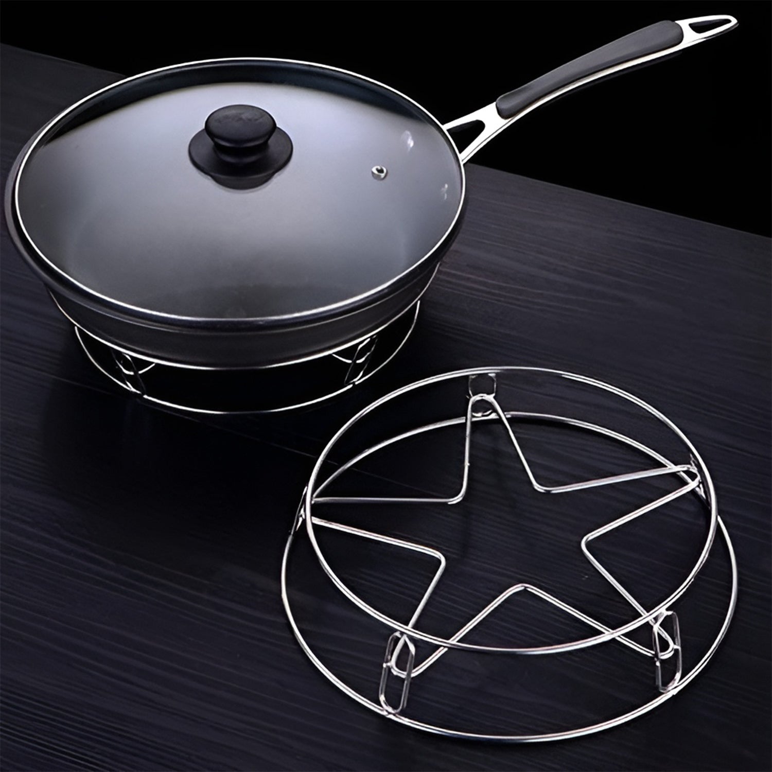 Compact stainless steel stove stand for balanced cookware support