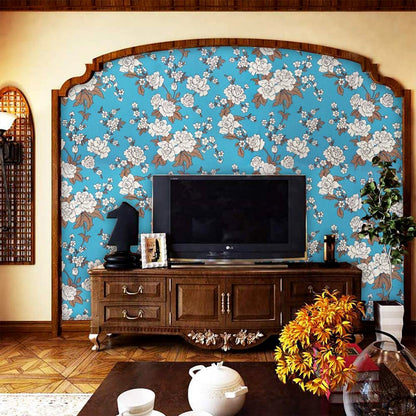 Decorative floral wallpaper used on furniture surface