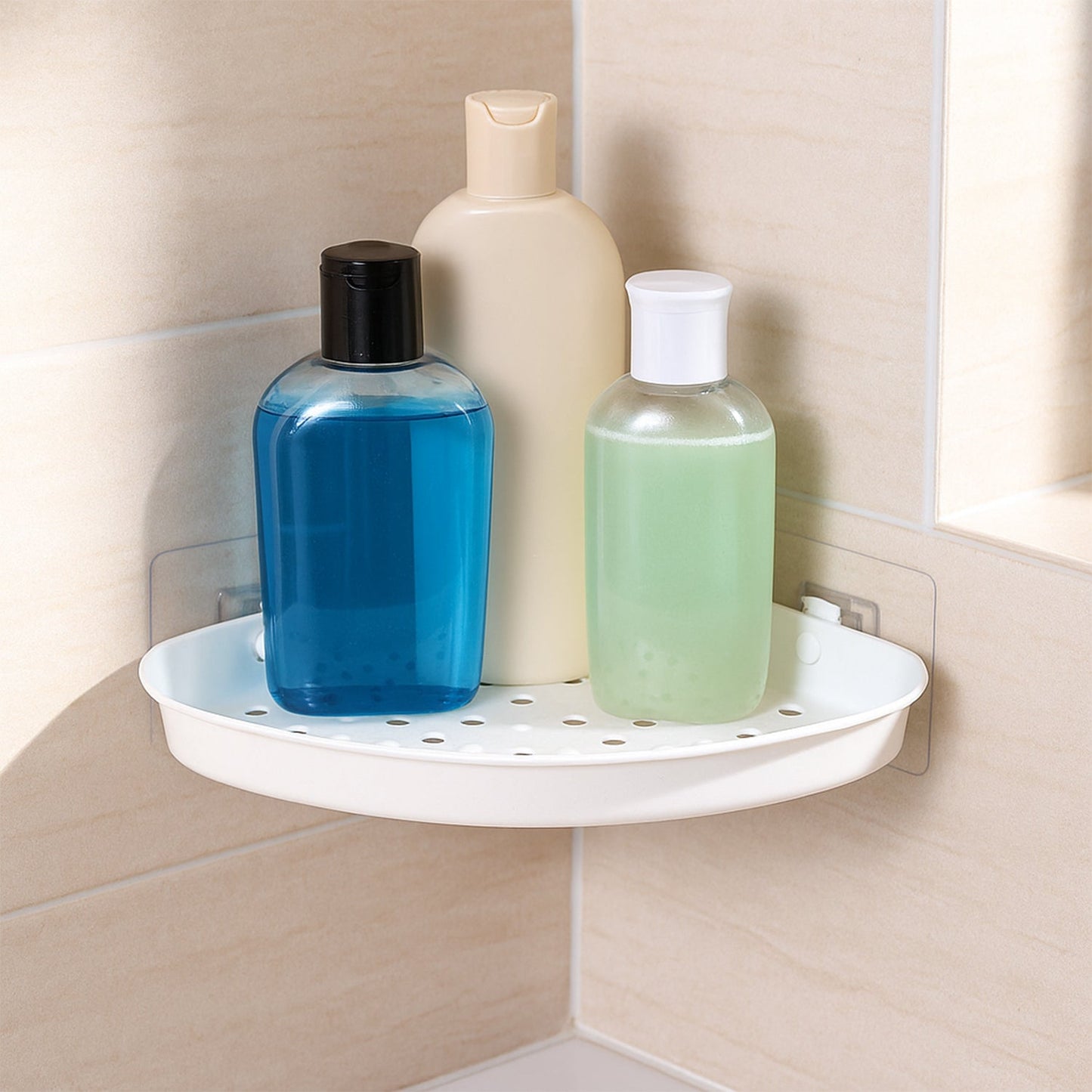 Self-Adhesive Corner Bathroom Shelf with Fast-Drain Holes (1 Pc)