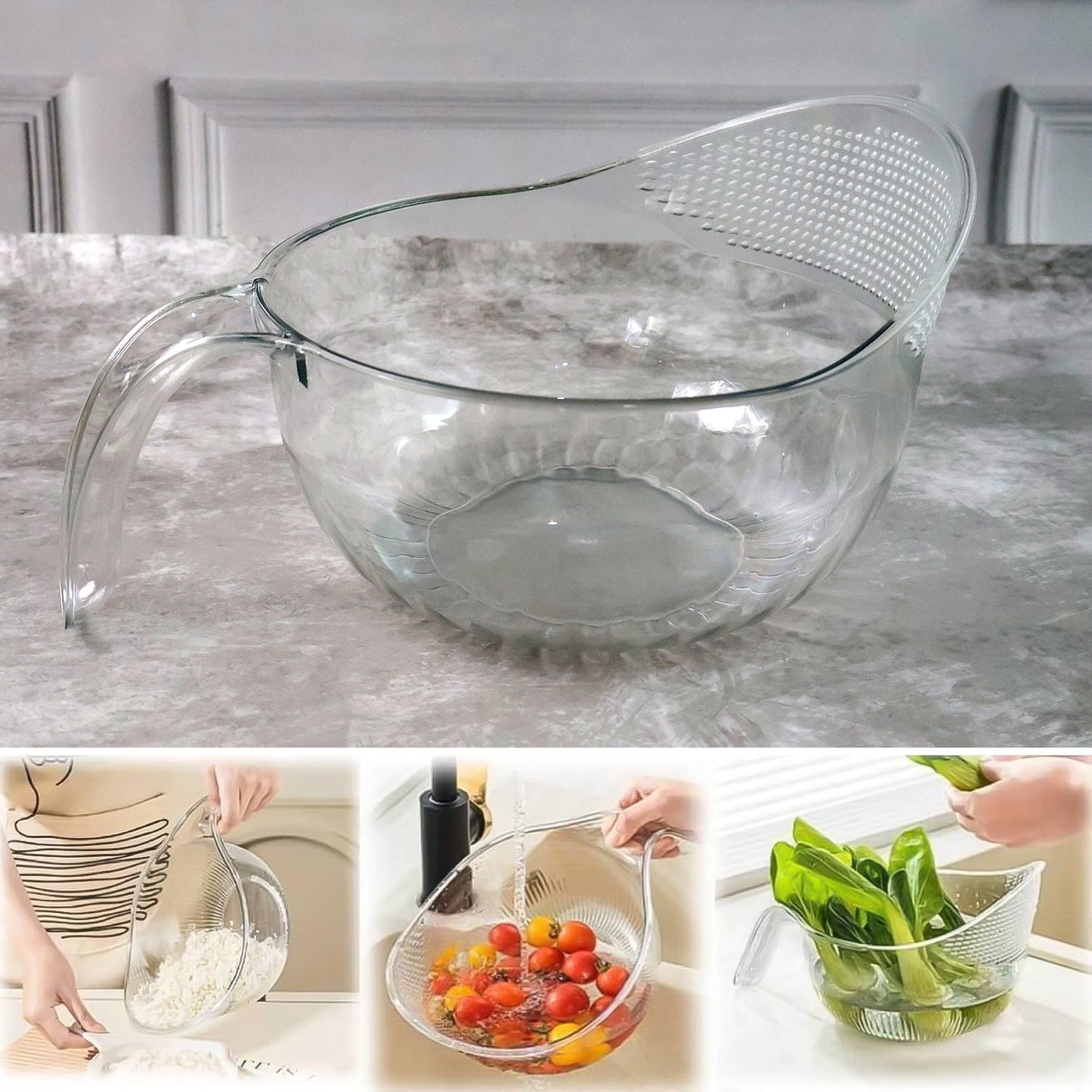 Household transparent plastic bowl used for storing fruits and vegetables