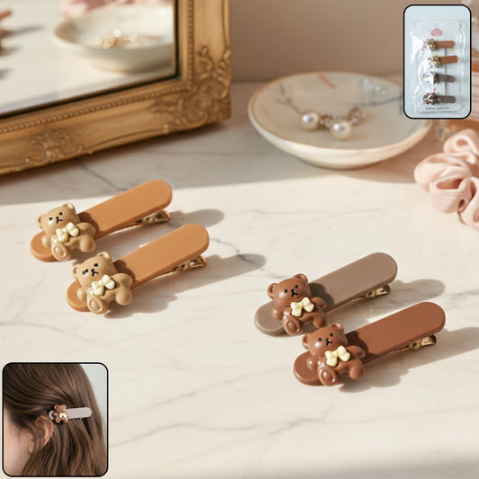 Set of 4 teddy bear hair clips with cute cartoon design for girls