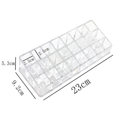 Acrylic lipstick and cosmetic organizer, demonstrating its ability to keep a vanity tidy and well-arranged.