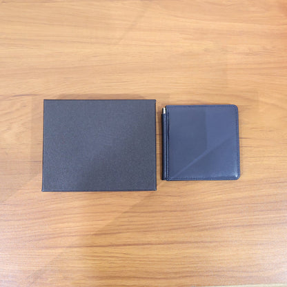 Slim leather-style bi-fold wallet for men showcasing clean professional design