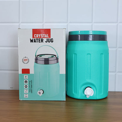 Insulated water jug being used outdoors showing portability and convenience