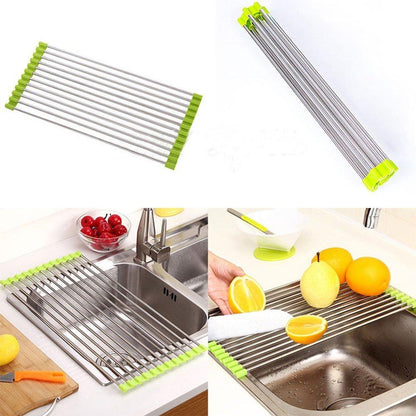 Roll-up dish rack with clean design, ready for efficient dish drying.