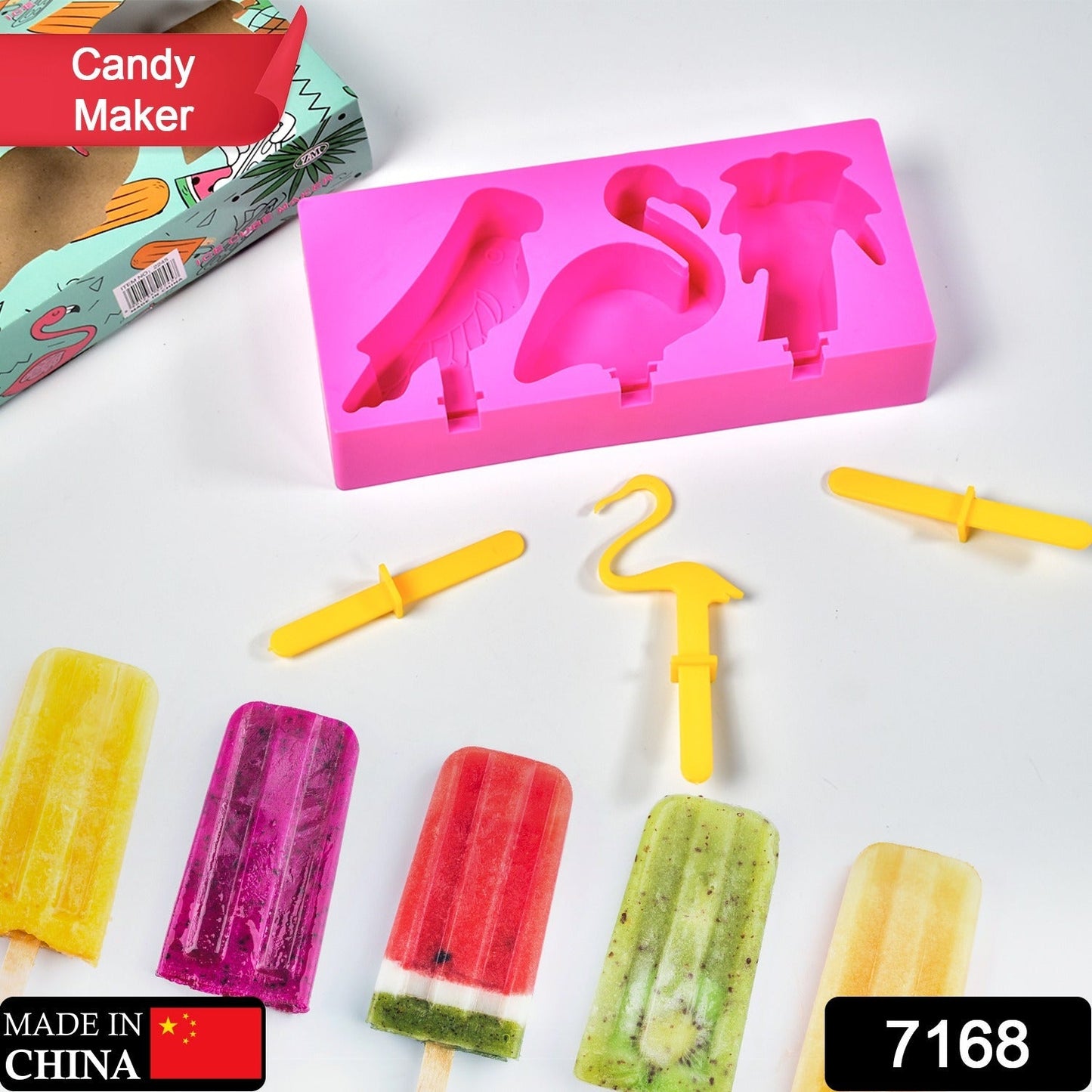 7168 Fancy Ice Candy Mould Maker Food Grade Homemade Reusable Ice Popsicle Makers Frozen Ice Cream Mould Sticks Kulfi Candy Ice Mold for Children & Adults 