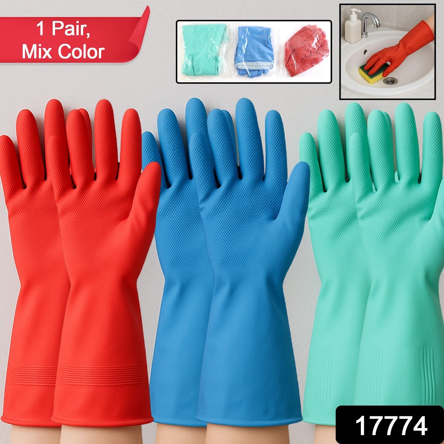 Assorted color multipurpose rubber gloves for kitchen cleaning