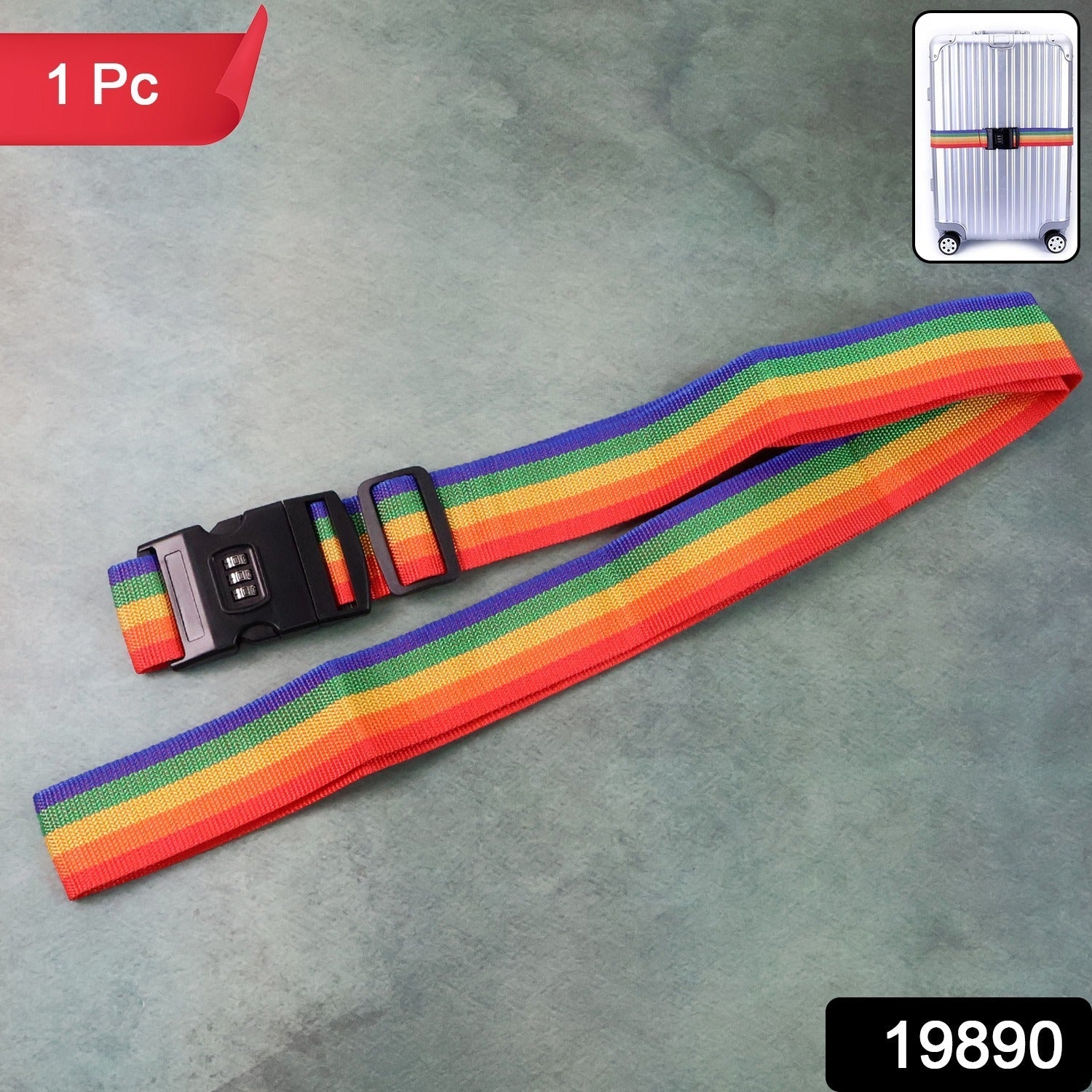 Close-up of the 3-digit combination lock on the colourful Rainbow Luggage Strap.