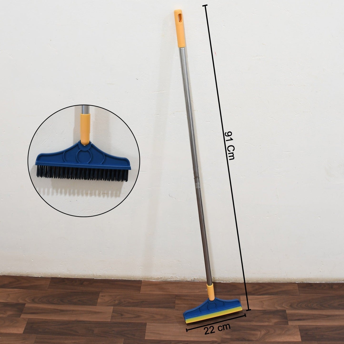 2 in 1 Cleaning Brush & Wiper , Long Handle Floor Brush, Rotatable Cleaning Brush for Bathroom, Kitchen, 120 Degree Triangular Rotating Brush Head with Wiper