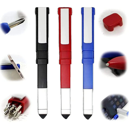 Versatile Multi-Function Pen with integrated screwdriver set and capacitive stylus.