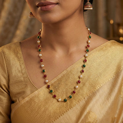 Traditional multicolor beaded jewelry necklace with pearl and stone beads